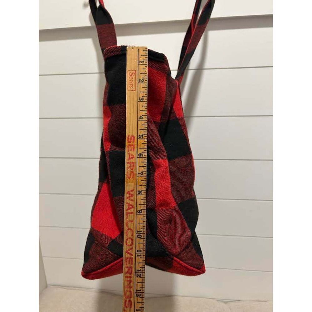 Old Navy Red Black Buffalo Plaid Sherpa Lined Tote Bag Zipper Closure Large - Picture 9 of 9
